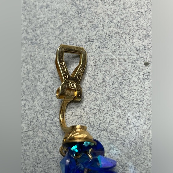 Blue Rivoli Cut Rhinestones Above Blue Dangling AB Discs Clip On Earrings 1968 - Picture 5 of 6